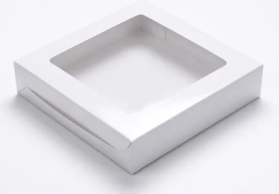 White large gift hamper box with PVC window - front view