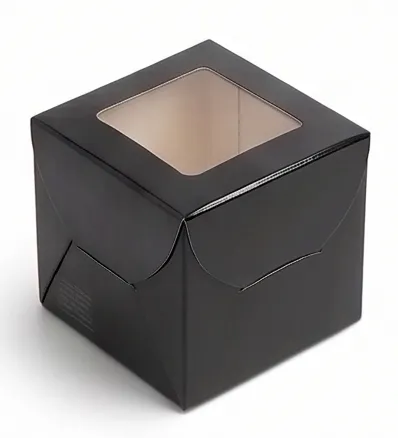 White premium SBS mini gift box with PVC window - front view